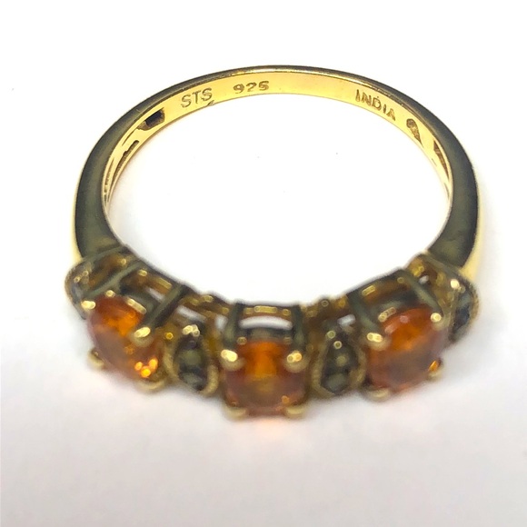 CITRINE and MARCASITE Vermeil Single Band Ring Sz 7 - Picture 5 of 17